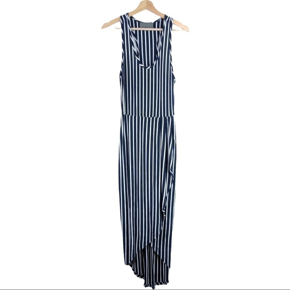 Anthro. Sundays in Brooklyn - Navy / White Striped Asymmetrical Faux Wrap Dress
